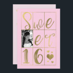 Invitation SWEET 16 SIXTEEN Gold & Blush Pink Hearts Photo<br><div class="desc">Personnaliser en ajoutant votre propre photo et texte</div>