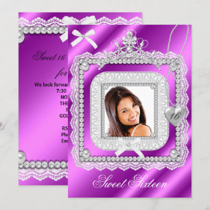 Invitation Sweet 16 Sixteen Rose Purple Lace Pearl Photo 2