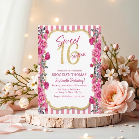 Invitation Sweet 16, Sixteenth birthday, pink,nvitation