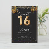 Invitation Sweet 16 Sixteenth With Golden Tropical Leaves (Debout devant)