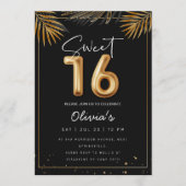 Invitation Sweet 16 Sixteenth With Golden Tropical Leaves (Devant)