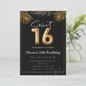 Invitation Sweet 16 Sixteenth With Golden Tropical Leaves (Debout devant)