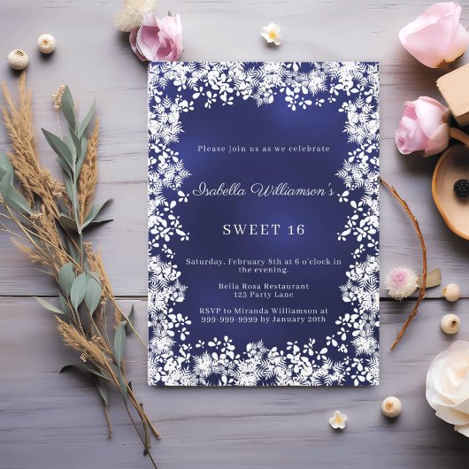 Invitation Sweet 16 snowflakes blue elegant winter party