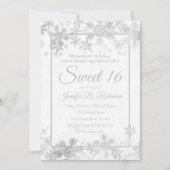 Invitation Sweet 16 Snowflakes en argent pour l'anniversaire (Devant)
