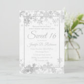 Invitation Sweet 16 Snowflakes en argent pour l'anniversaire (Debout devant)