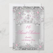 Invitation Sweet 16 Snowflakes rose Silver Winter Wonderland (Devant)