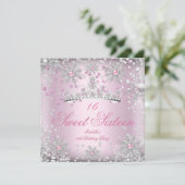 Invitation Sweet 16 Snowflakes rose White Winter Wonderland (Debout devant)