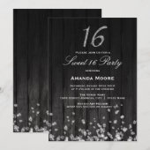 Invitation Sweet 16 Sparkle Diamant Argent Noir (Devant / Derrière)