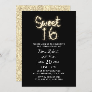 Invitation Sweet 16 Sparkler Parties scintillant d'or moderne