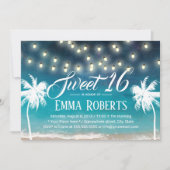 Invitation Sweet 16 String Lights Summer Beach Palm Trees (Devant)