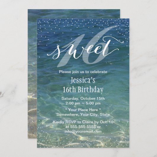 Invitation Sweet 16 Summer Beach Confetti Dots modernes (Devant / Derrière)