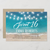 Invitation Sweet 16 Summer Beach & String Lights (Devant / Derrière)