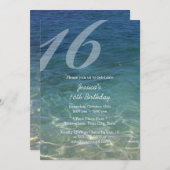 Invitation Sweet 16 Summer Blue Sea Water Beach (Devant / Derrière)