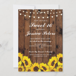 Invitation Sweet 16 Sunflower Wood éclaire l'invitation rusti