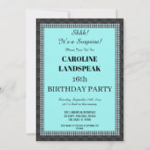 Invitation Sweet 16 Surprise Party Turquoise Blue Soie & Perl (Dos)