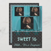 Invitation Sweet 16 Surprise Party Turquoise Blue Soie & Perl (Devant / Derrière)
