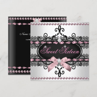 Invitation Sweet 16 Sweet sixteen blanc rose noir perle de de