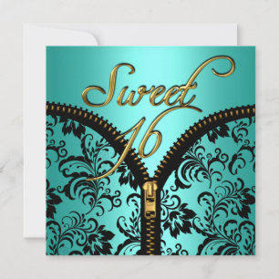 Invitation Sweet 16 Sweet sixteen Damas Turquoise Blue Gold B