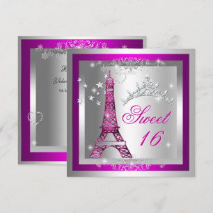 Invitation Sweet 16 Sweet sixteen Pink Tiara Tour Eiffel