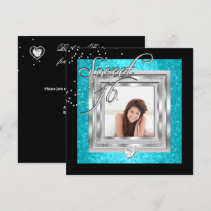 Invitation Sweet 16 Sweet sixteen Turquoise Photo noir