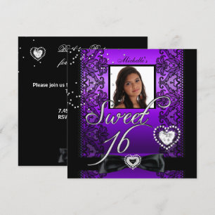 Invitation Sweet 16 Sweet sixteen violet noir dentelle photo