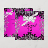 Invitation Sweet 16 Sweets sixteens Hot rose blanc noir dente (Devant / Derrière)