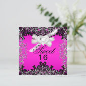 Invitation Sweet 16 Sweets sixteens Hot rose blanc noir dente (Debout devant)