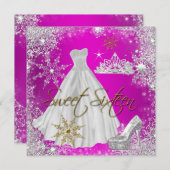 Invitation Sweet 16 Sweets sixteens Hot rose Blanc Or (Devant / Derrière)