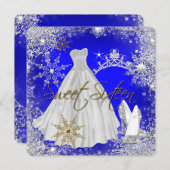 Invitation Sweet 16 Sweets sixteens Royal Blue White Snowflak (Devant / Derrière)