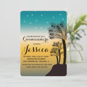 Invitation Sweet 16 | Teal Ombre Sunset Plage Tropical (Debout devant)