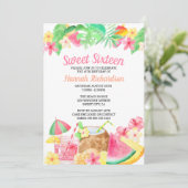Invitation Sweet 16 thème hawaïen Aquarelle Luau Party (Debout devant)