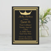 Invitation Sweet 16 Tiara Black & Gold personnalisable (Debout devant)