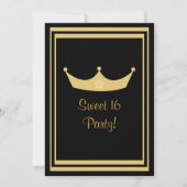 Invitation Sweet 16 Tiara Black & Gold personnalisable (Dos)