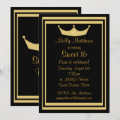 Invitation Sweet 16 Tiara Black & Gold personnalisable (Devant / Derrière)