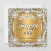 Invitation Sweet 16 Tiara Gold Silver Diamond fête d'annivers (Devant)