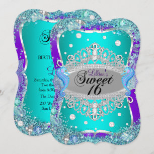 Invitation Sweet 16 Tiara Violet Bleu Sous L'Océan