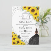 Invitation Sweet 16 Tournesol Floral Robe Noire Argent (Debout devant)
