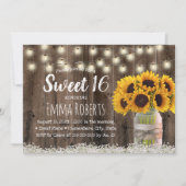 Invitation Sweet 16 Tournesol Rustique Floral Jar Barn Bois (Devant)