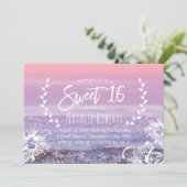 Invitation Sweet 16 Tropical Floral Elegant Pink Beach (Debout devant)