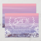 Invitation Sweet 16 Tropical Floral Elegant Pink Beach (Devant / Derrière)