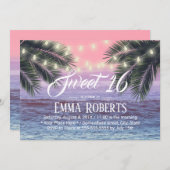 Invitation Sweet 16 Tropical Palm Tree Beach Lights (Devant / Derrière)