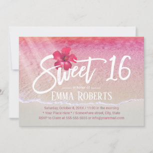 Invitation Sweet 16 Tropical Pink Beach Red Flower