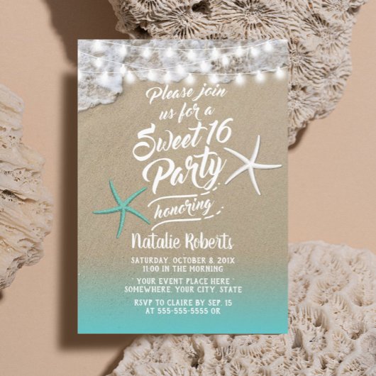 Invitation Sweet 16 Tropical Summer Beach Starfish