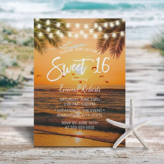Invitation Sweet 16 Tropical Sunset Palm Beach