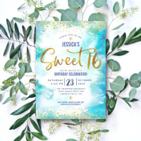 Sweet 16 Turquoise Aquarelle Or fille Anniversaire