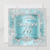 Invitation Sweet 16 Turquoise Blue Silver Tiara Winter Wonder (Devant)