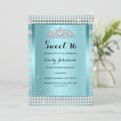 Invitation Sweet 16 Turquoise Blue Sparkle Tiara fête d'anniv (Debout devant)