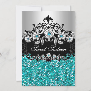 Invitation Sweet 16 Turquoise Floral Parties scintillant Part