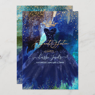 Invitation Sweet 16 Turquoise Marine bleu Aquarelle Gown