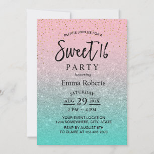Invitation Sweet 16 Turquoise moderne rose Parties scintillan